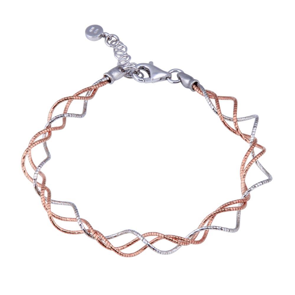 Silver 925 Rose Gold Plated Twisted Adjustable Bracelet - ECB00017R | Silver Palace Inc.