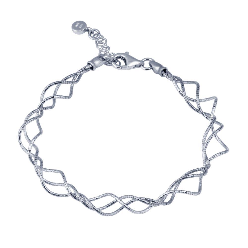 Rhodium Plated 925 Sterling Silver Twisted Adjustable Bracelet - ECB00017RH | Silver Palace Inc.