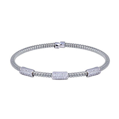 Closeout-Rhodium Plated 925 Sterling Silver Bar CZ Bangle - ECB00034RH | Silver Palace Inc.