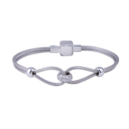 Closeout-Rhodium Plated 925 Sterling Silver Intertwine CZ Bracelet - ECB00045RH | Silver Palace Inc.