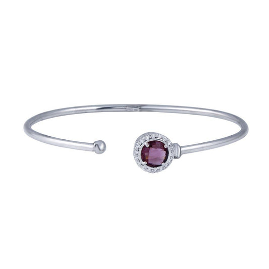 Closeout-Rhodium Plated 925 Sterling Silver Wrap Around Bangle Purple CZ - ECB00049WA | Silver Palace Inc.