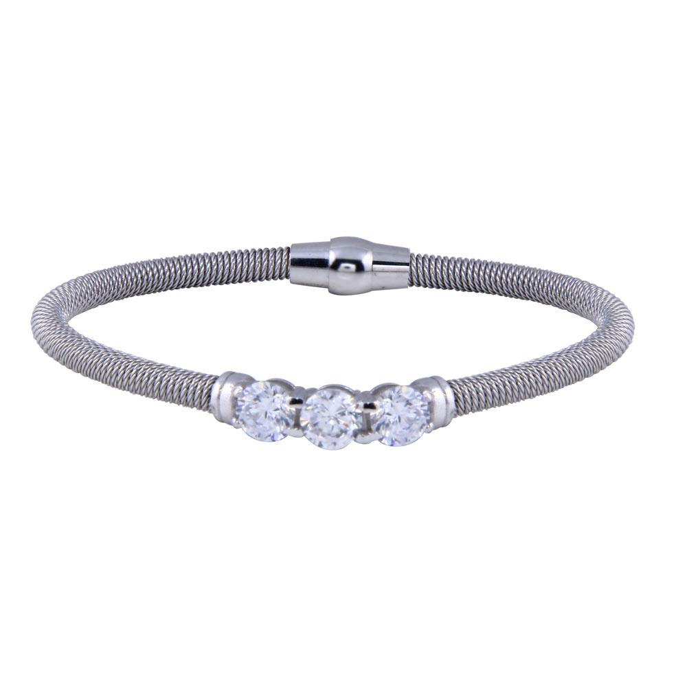 Closeout-Rhodium Plated 925 Sterling Silver Italian 3 CZ Bracelet - ECB00083 | Silver Palace Inc.