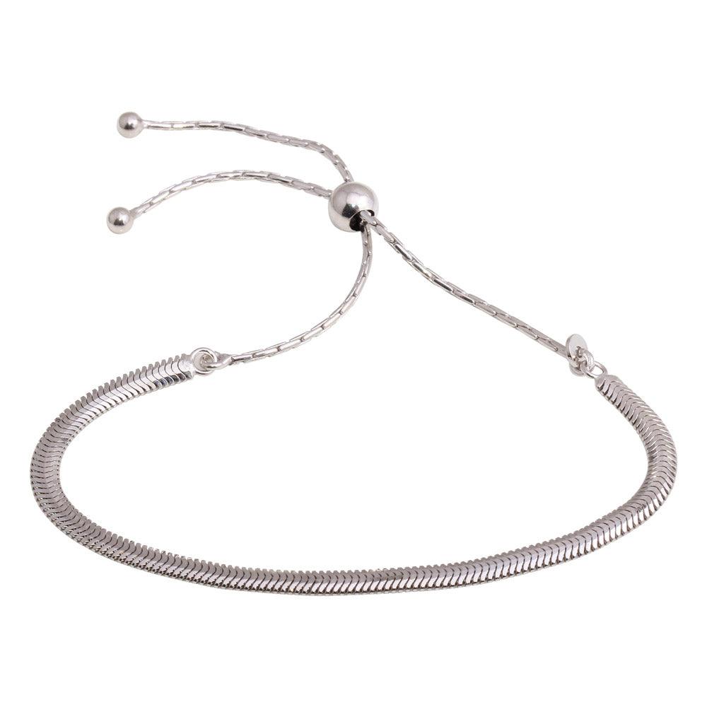 Silver 925 Rhodium Plated Omega Chain Lariat Bracelet - ECB00104RH | Silver Palace Inc.