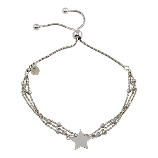 Silver 925 Rhodium Plated Multi Chain Star Beaded Lariat Bracelet - ECB00118 | Silver Palace Inc.