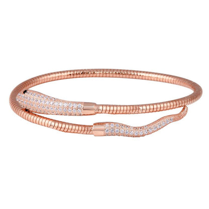 Closeout-Silver 925 Rose Gold Plated Snake CZ Bracelet - ECB00016RGP | Silver Palace Inc.