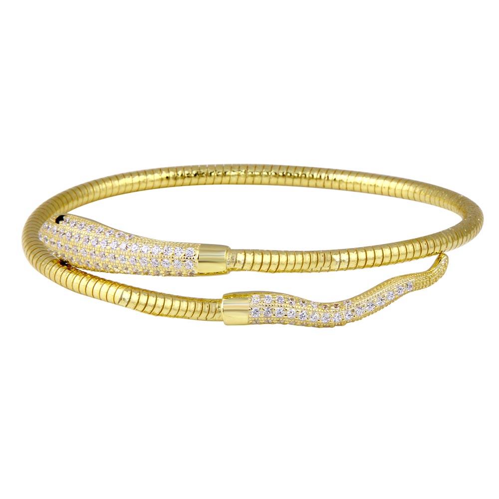 Closeout-Silver 925 Gold Plated Snake CZ Bracelet - ECB00016GP | Silver Palace Inc.