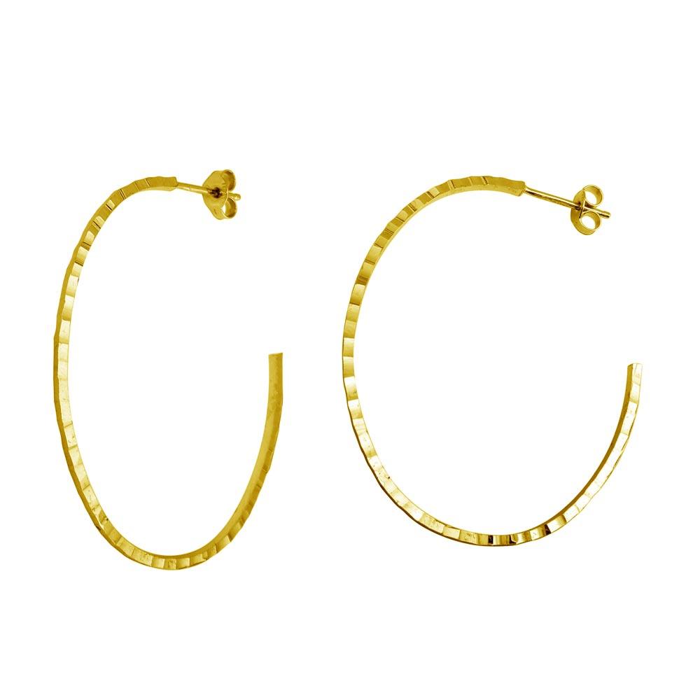 Silver 925 Gold Plated Diamond Cut Semi Hoop Earrings 50mm - ECE00033GP | Silver Palace Inc.