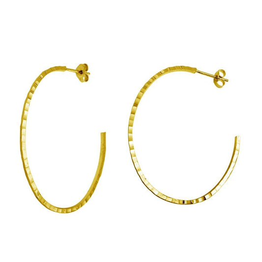 Silver 925 Gold Plated Diamond Cut Semi Hoop Earrings 50mm - ECE00033GP | Silver Palace Inc.