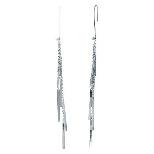 Silver 925 Rhodium Plated Dangling Chain Bars Earrings - ECE00036RH | Silver Palace Inc.