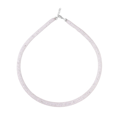 Rhodium Plated 925 Sterling Silver Mesh Inlay Swarovski Crystals Necklace - ECN00014RH