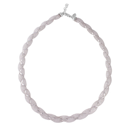 Rhodium Plated 925 Sterling Silver Mesh Wrap Accent Necklace - ECN00017RH