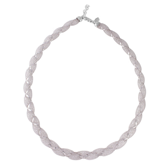 Rhodium Plated 925 Sterling Silver Mesh Wrap Accent Necklace - ECN00017