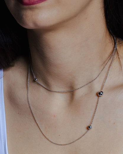 Rhodium Plated 925 Sterling Silver Bead Necklace - ECN00027RH