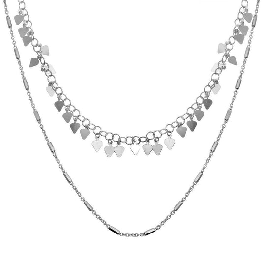 Silver 925 Rhodium Plated Double Chain Confetti Necklace - ECN00047RH | Silver Palace Inc.