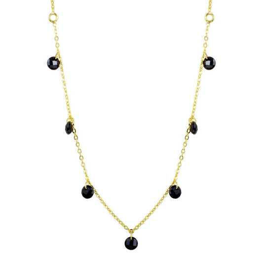 Silver 925 Gold Plated Dangling Black CZ Chain Necklace - ECN00050GP | Silver Palace Inc.