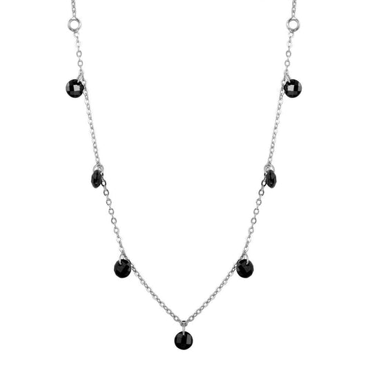 Silver 925 Rhodium Plated Dangling Black CZ Chain Necklace - ECN00050RH | Silver Palace Inc.