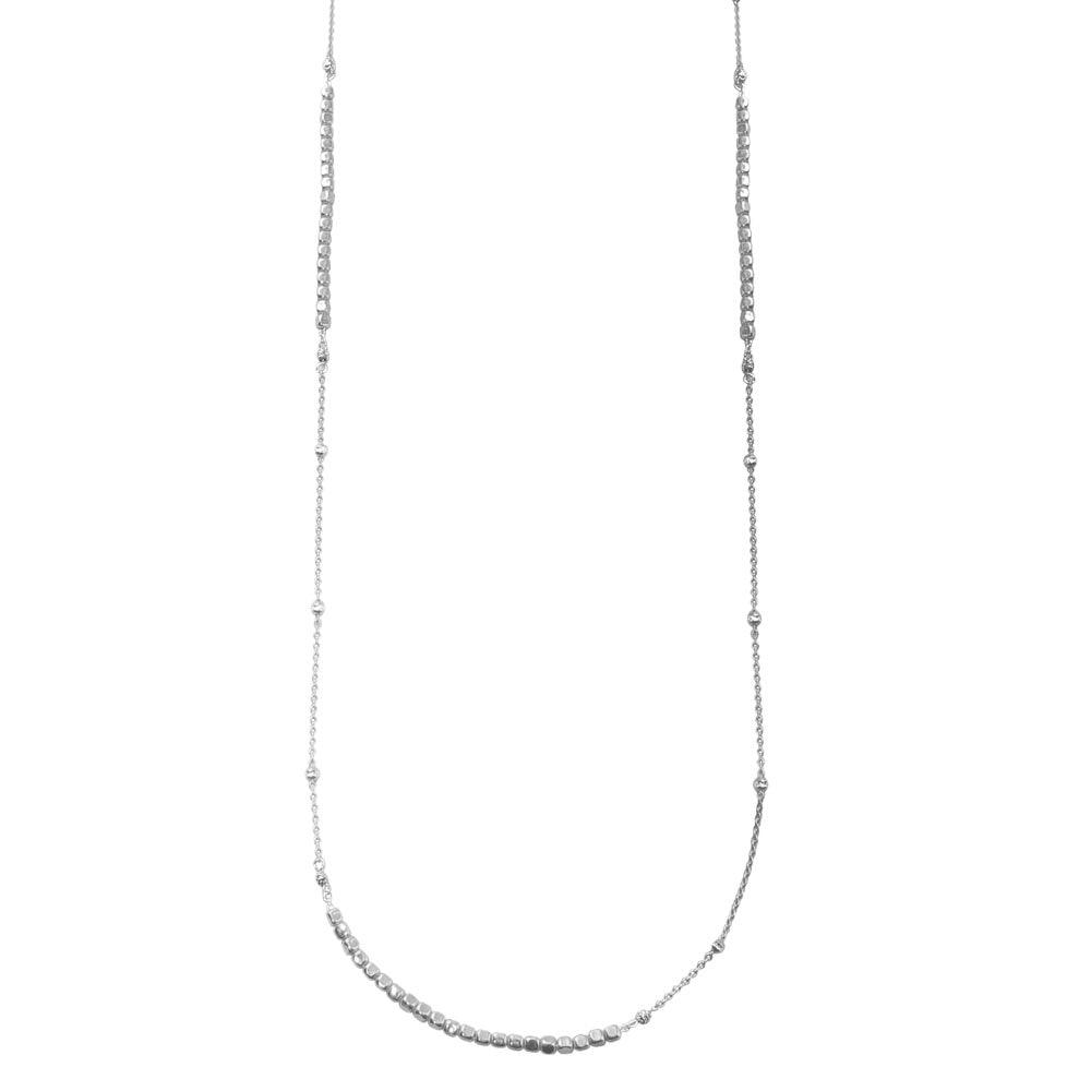 Silver 925 Rhodium Plated 38 Inches Chain Cube Beaded Necklace - ECN00057RH | Silver Palace Inc.