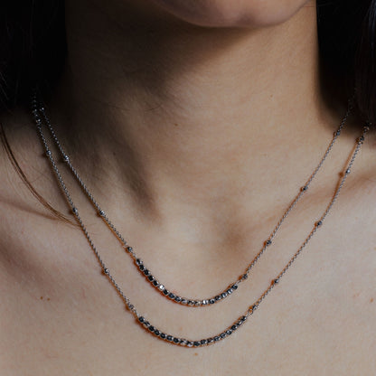 Rhodium Plated 925 Sterling Silver 38 Inches Chain Cube Beaded Necklace - ECN00057RH