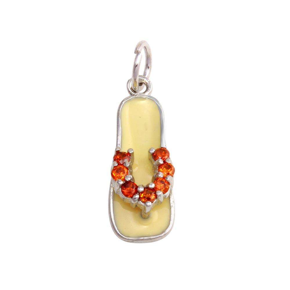 Silver 925 Rhodium Plated White Enamel Orange CZ Sandal Pendant - FFP00001ORG | Silver Palace Inc.
