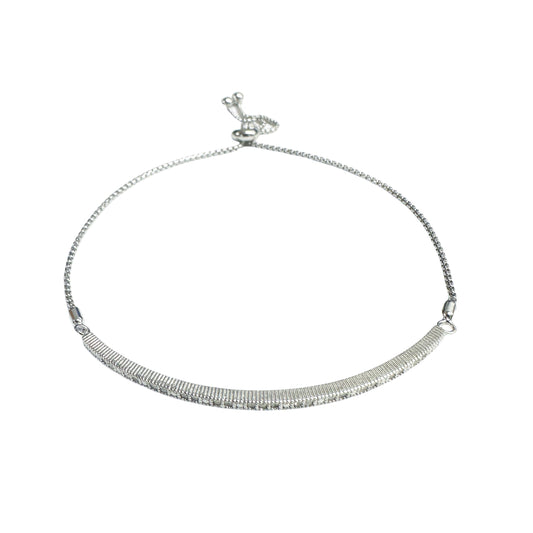 925 Sterling Silver Rhodium  Plated ID Clear CZ Lariat Bracelet - BGB00604