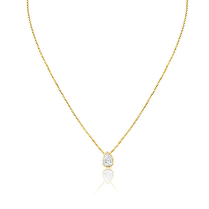 Gold Plated Teardrop Clear CZ Pendant Necklace - GCP00002GP