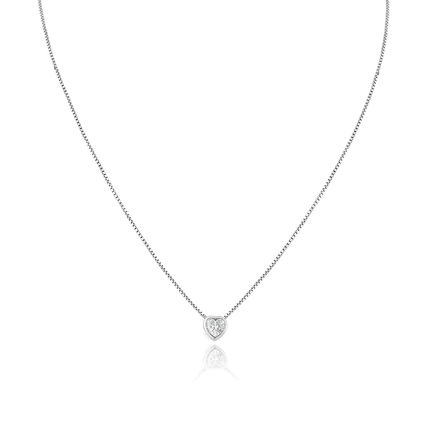 Rhodium Plated Heart Clear CZ Solitaire Necklace - GCP00003RH