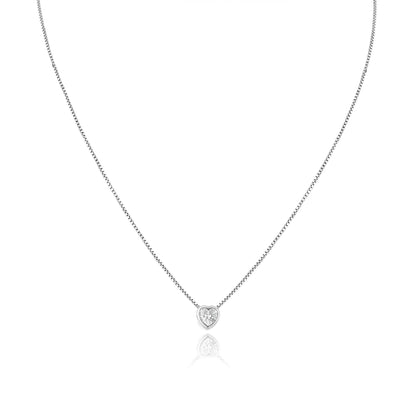 Rhodium Plated Heart Clear CZ Solitaire Necklace - GCP00003RH