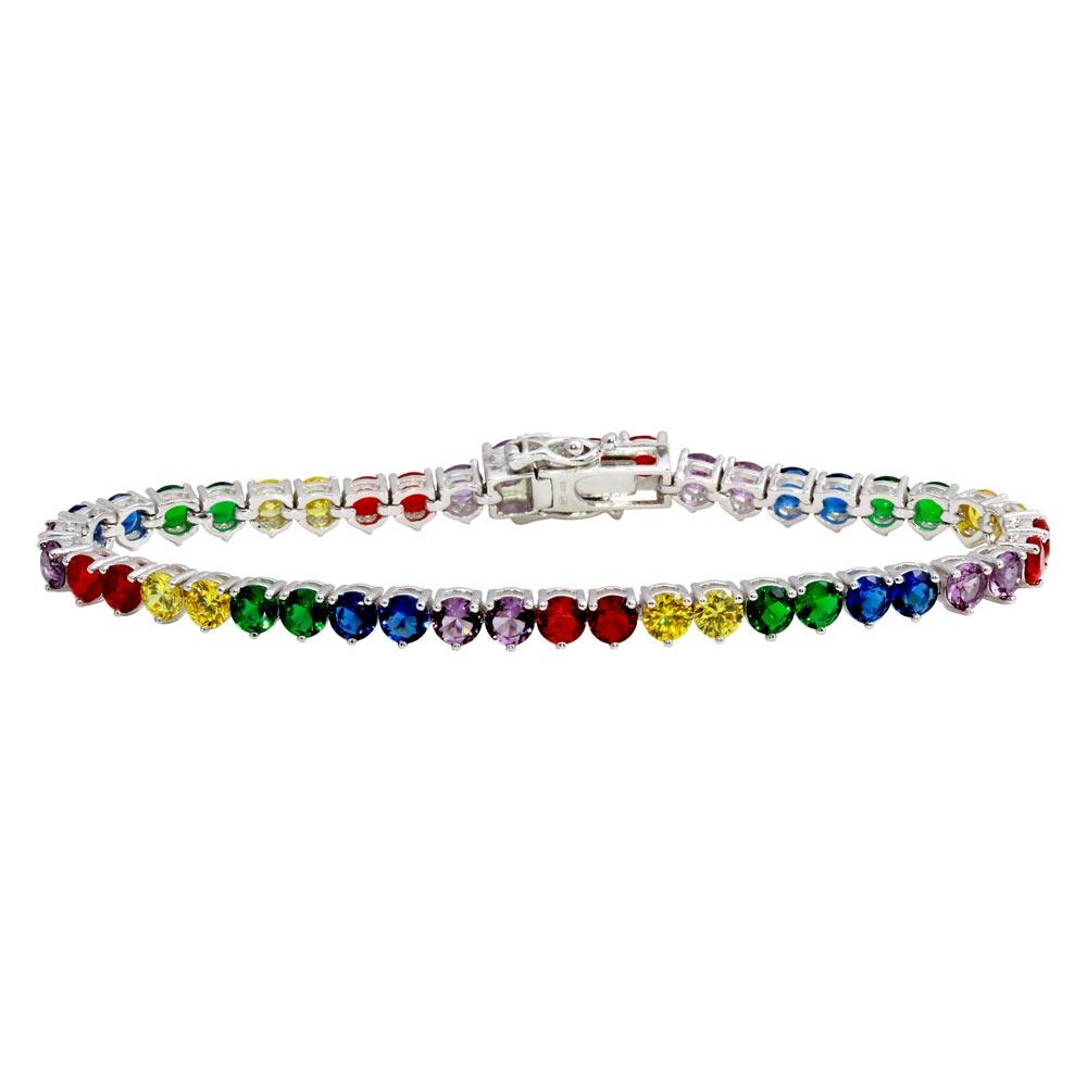 Silver 925 Rhodium Plated Multi-Colored Tennis Bracelet - GMB00008RBC | Silver Palace Inc.