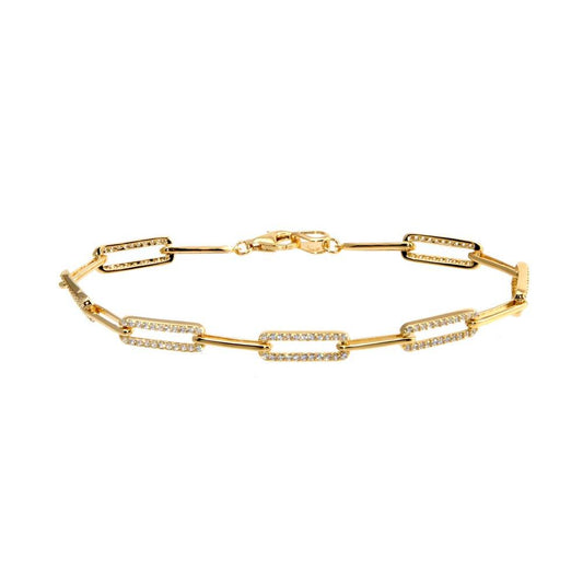 Silver 925 Gold Plated CZ Paperclip Bracelet - GMB00090GP | Silver Palace Inc.
