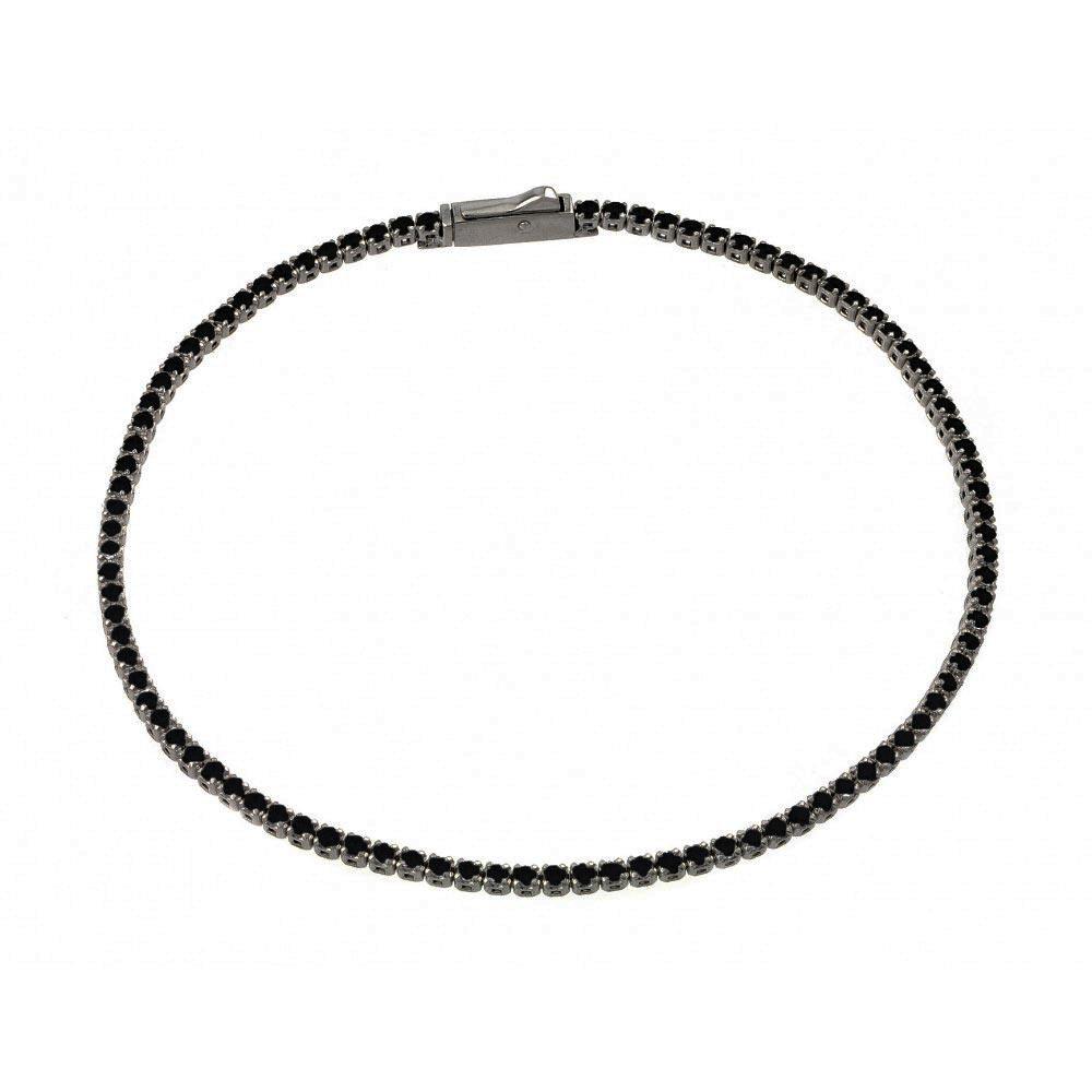 Silver 925 Black Rhodium Plated 1.7mm Multiple Circle Black Tennis Micro Pave CZ Bracelet - GMB00009BLK-BLK | Silver Palace Inc.