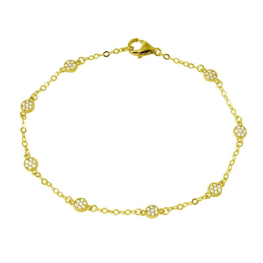 Silver 925 Gold Plated Small Round Floral CZ Bracelet - GMB00020GP | Silver Palace Inc.