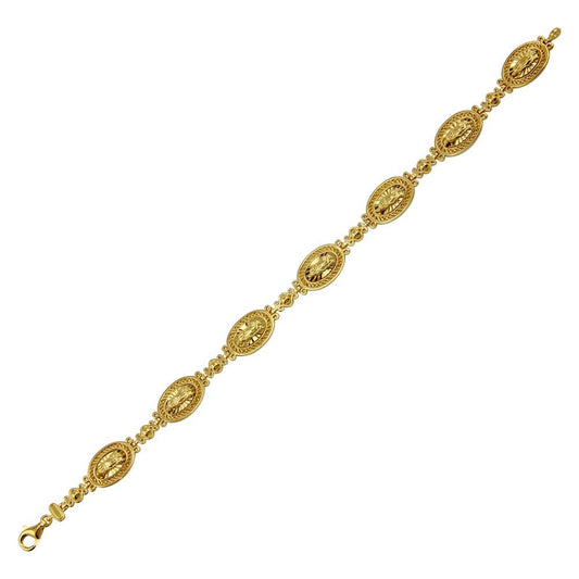 Silver 925 Gold Plated 8mm Oval Mary Link Tennis Bracelet - GMB00064GP | Silver Palace Inc.