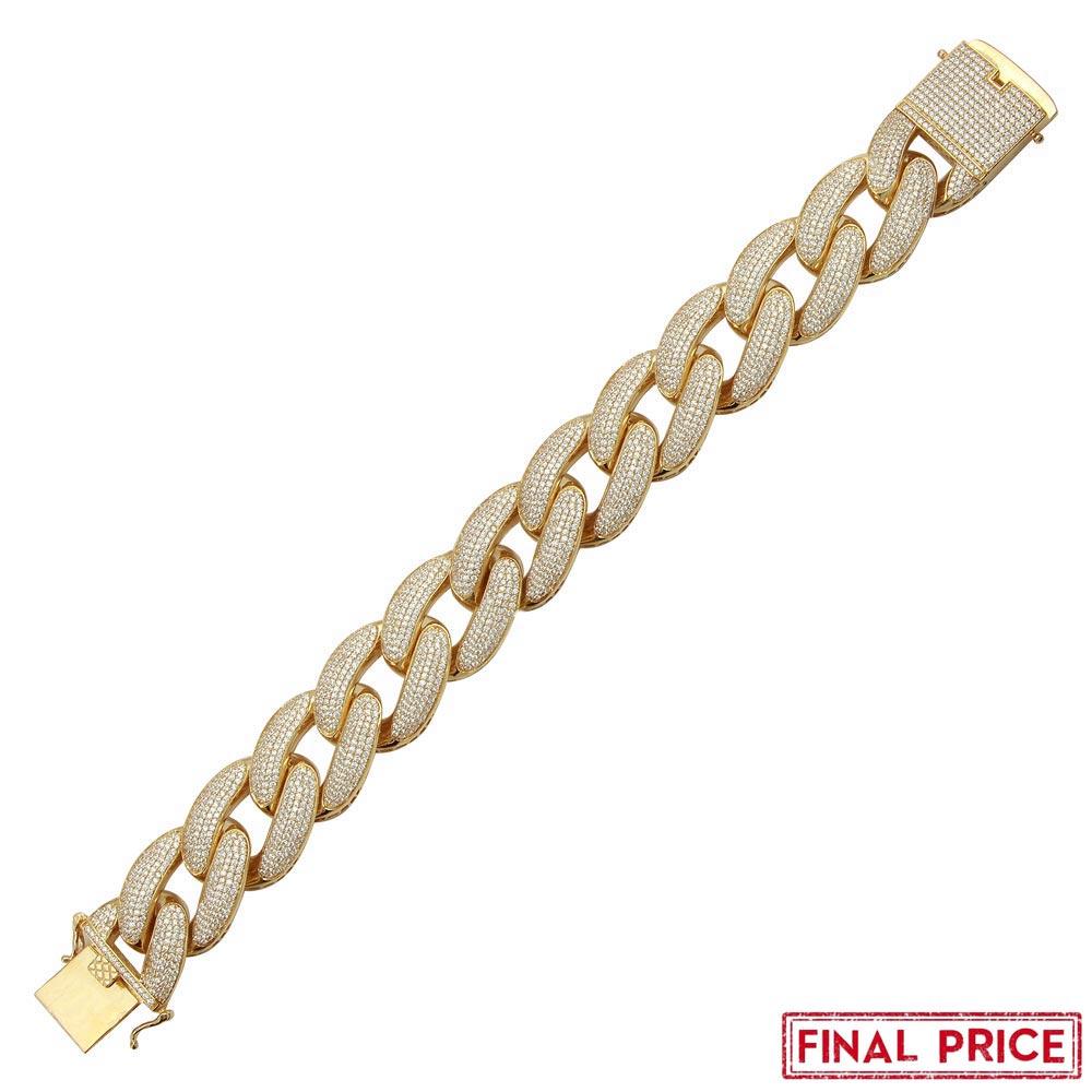 Silver 925 Gold Plated CZ Encrusted Miami Cuban Link Bracelet 20.3mm - GMB00078GP | Silver Palace Inc.