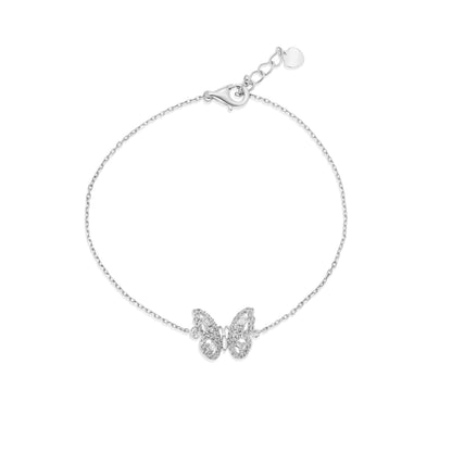 Rhodium Plated 925 Sterling Silver Butterfly Baguette Clear CZ Adjustable Bracelet - GMB00161