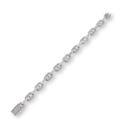 Rhodium Plated 925 Sterling Silver Iced Out Mariner Link ID Baguette Clear CZ 9.5mm Bracelet - GMB00164