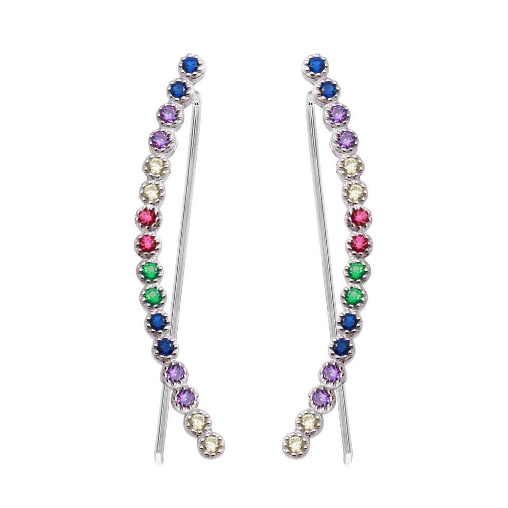 Silver 925 Rhodium Plated Multi-Colored CZ Stone Climbing Earrings - GME00071RBC | Silver Palace Inc.