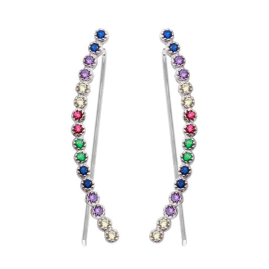 Silver 925 Rhodium Plated Multi-Colored CZ Stone Climbing Earrings - GME00071RBC | Silver Palace Inc.