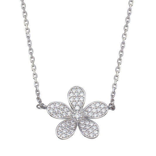 Silver 925 Rhodium Plated CZ Flower Necklace - GMN00098 | Silver Palace Inc.