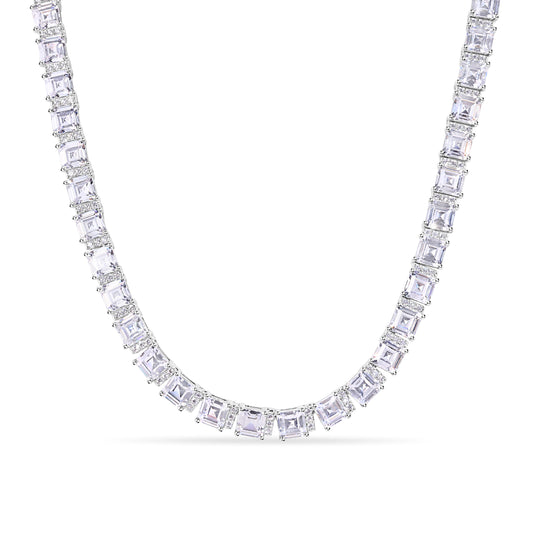 Rhodium Plated 925 Sterling Silver Square Cut Clear CZ 5.8mm Adjustable Length Tennis Necklace - GMN00220