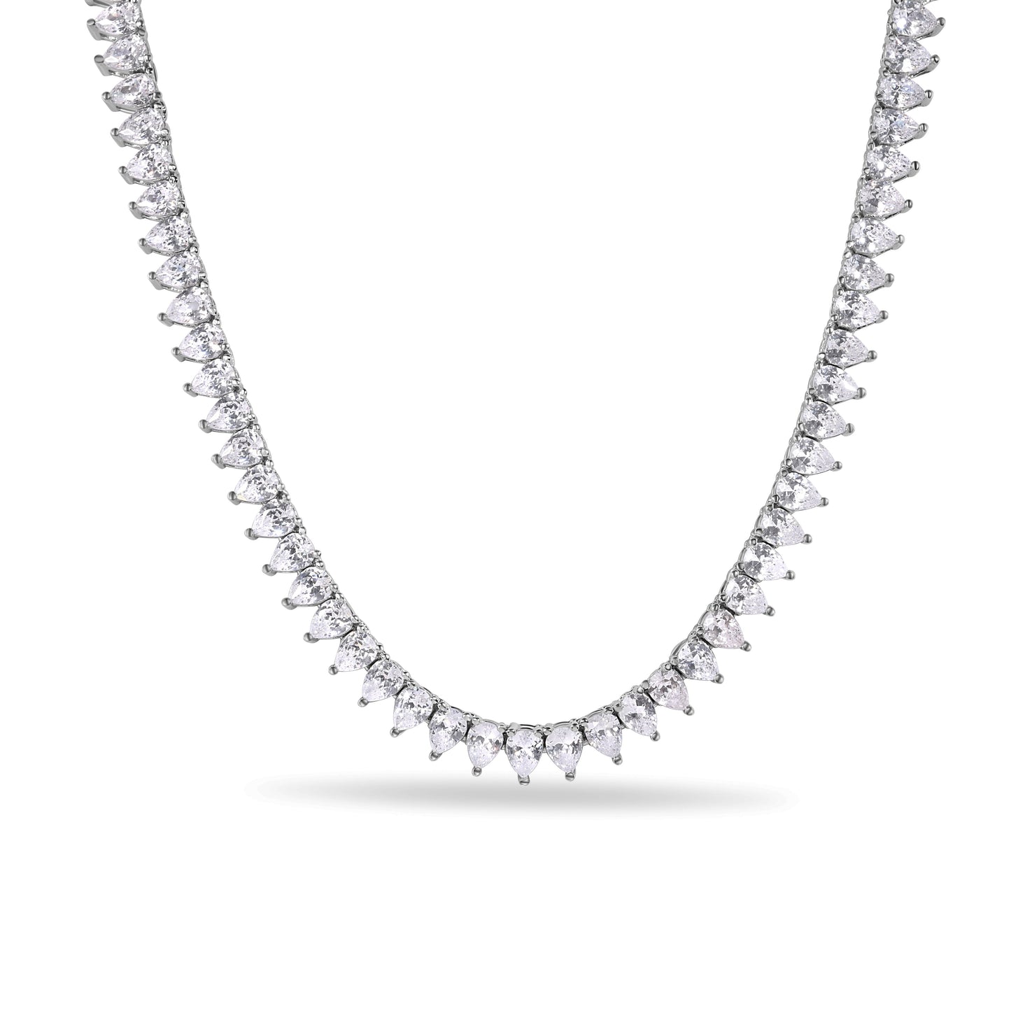 Rhodium Plated 925 Sterling Silver Bridal Pear Cut Clear CZ 5mm Tennis Necklace - GMN00221