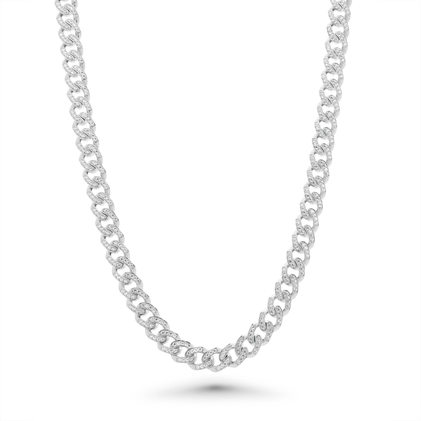 Rhodium Plated 925 Sterling Silver Miami Curb Link Clear CZ 7mm Chain - GMN00247