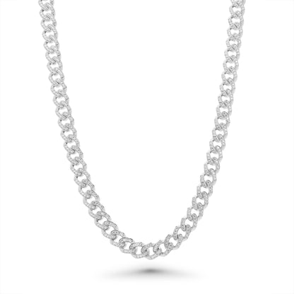 Rhodium Plated 925 Sterling Silver Miami Curb Link Clear CZ 7mm Chain - GMN00247