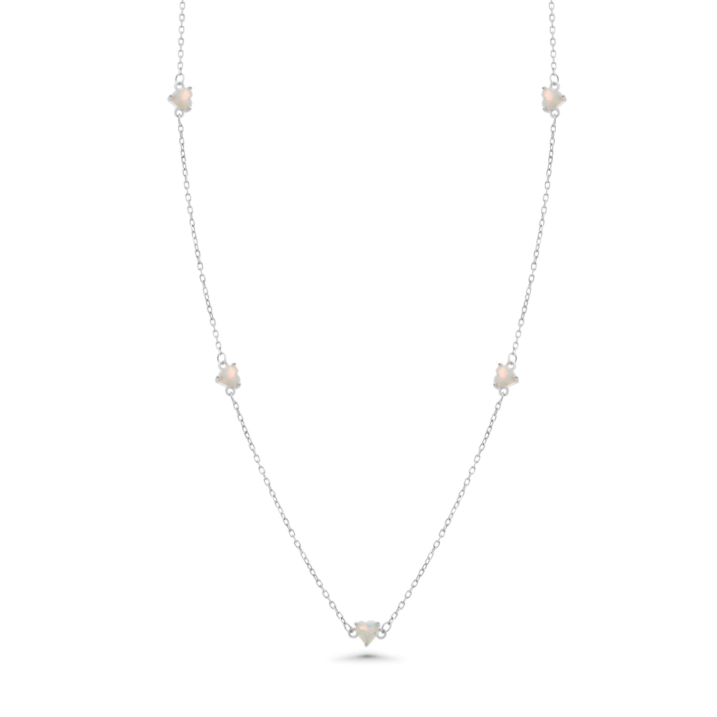 Rhodium Plated 925 Sterling Silver Multi Opal Heart Adjustable Necklace - GMN00248