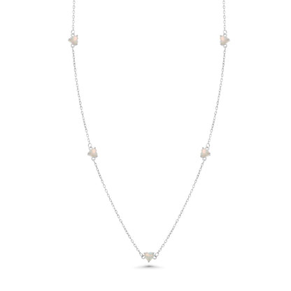 Rhodium Plated 925 Sterling Silver Multi Opal Heart Adjustable Necklace - GMN00248