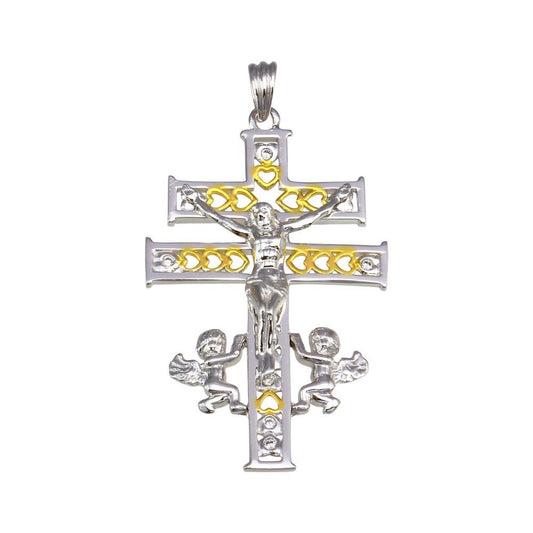 Silver 925 2 Toned Plated Patriarchal Cross Pendant - GMP00036RG | Silver Palace Inc.