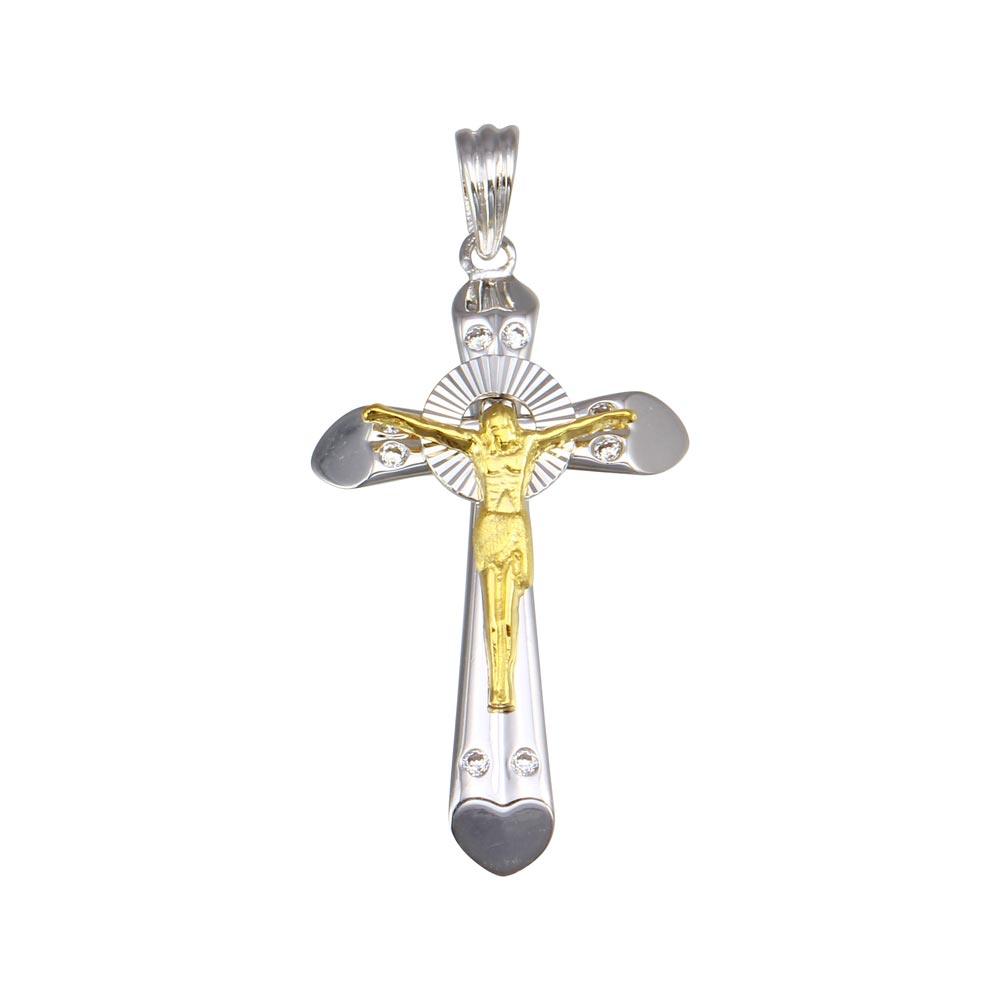 Silver 925 2 Toned Plated Heart Edge Cross Pendant - GMP00040RG | Silver Palace Inc.