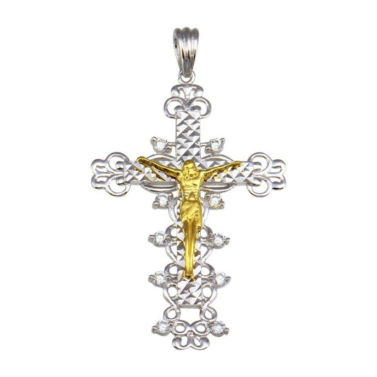 Silver 925 2 Toned Plated CZ Cross Pendant - GMP00046RG | Silver Palace Inc.