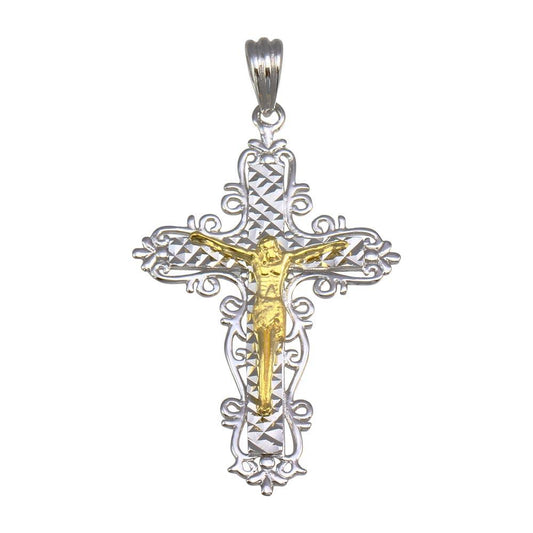 Silver 925 2 Toned Plated Crucifix Cross Pendant - GMP00051RG | Silver Palace Inc.