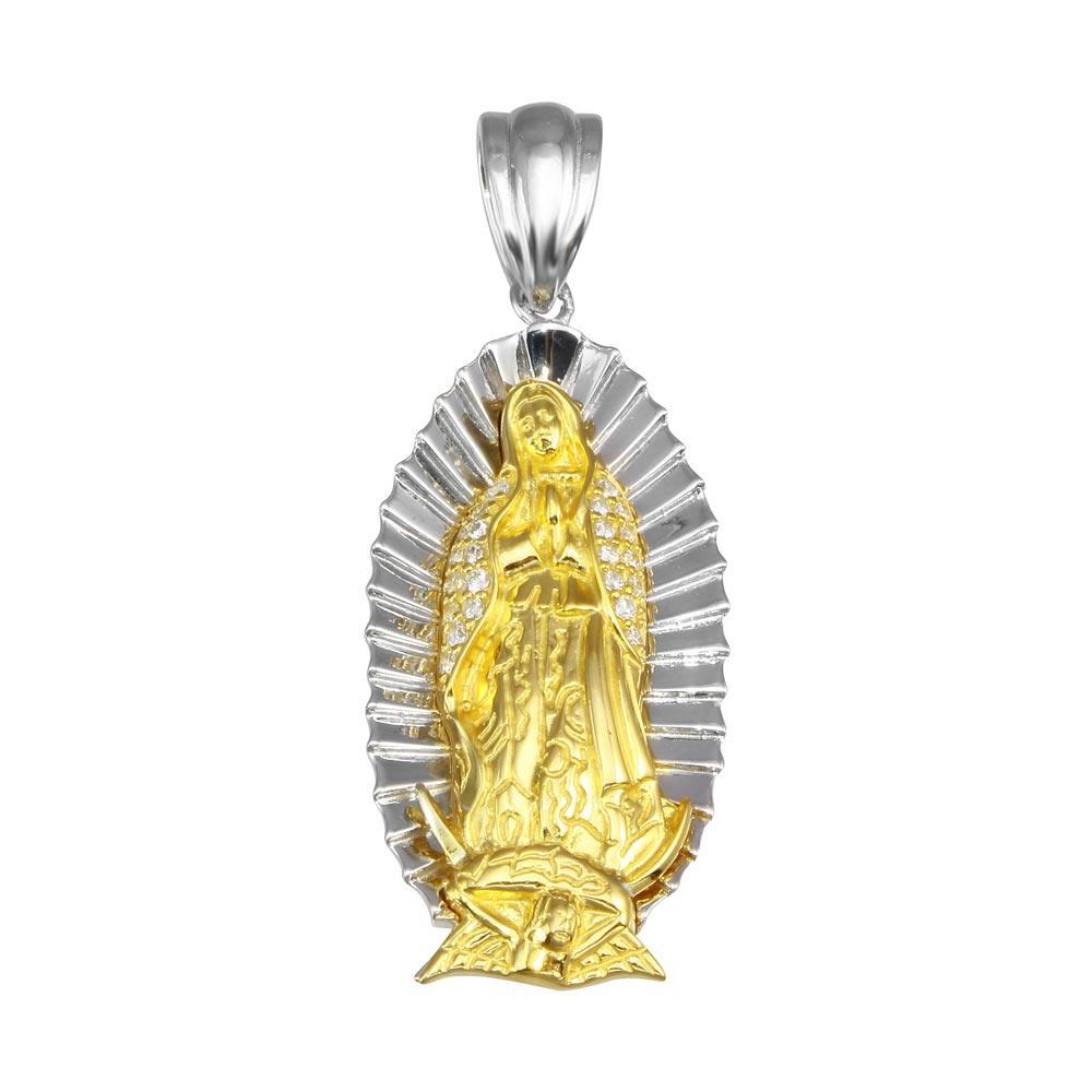 Silver 925 2 Toned Plated Lady of Guadalupe CZ Pendant 44mm - GMP00061RG | Silver Palace Inc.