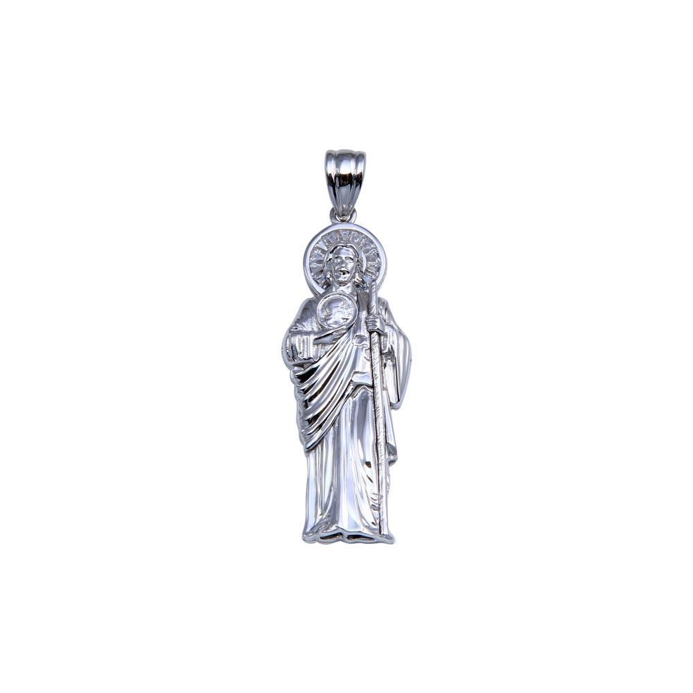 Rhodium Plated 925 Sterling Silver St Jude Pendant 42mm - GMP00080 | Silver Palace Inc.